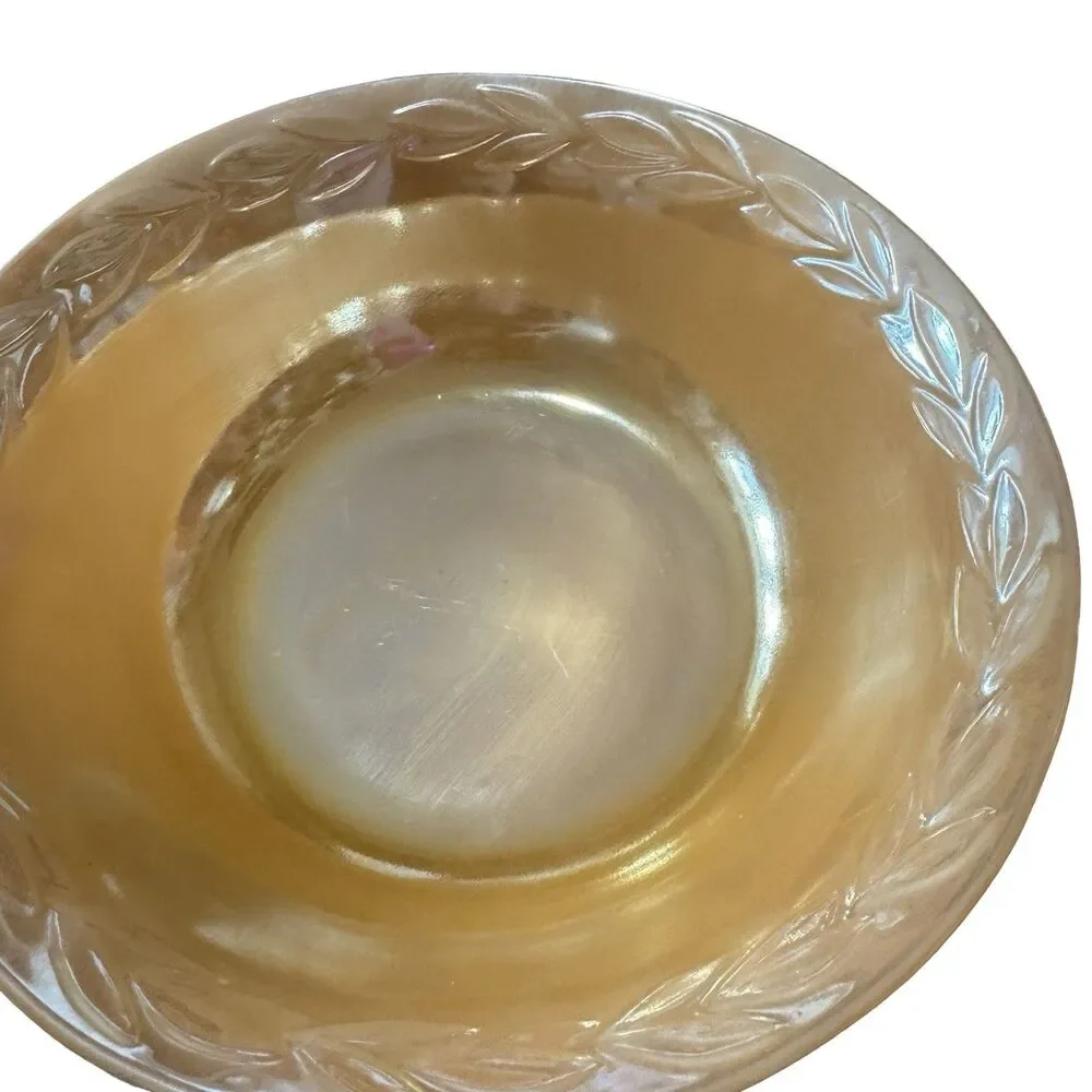 Set Of 3 Vtg Fire-King Peach Lustre Laurel Leaf‎ 8” Serving Bowls Anchor Hocking